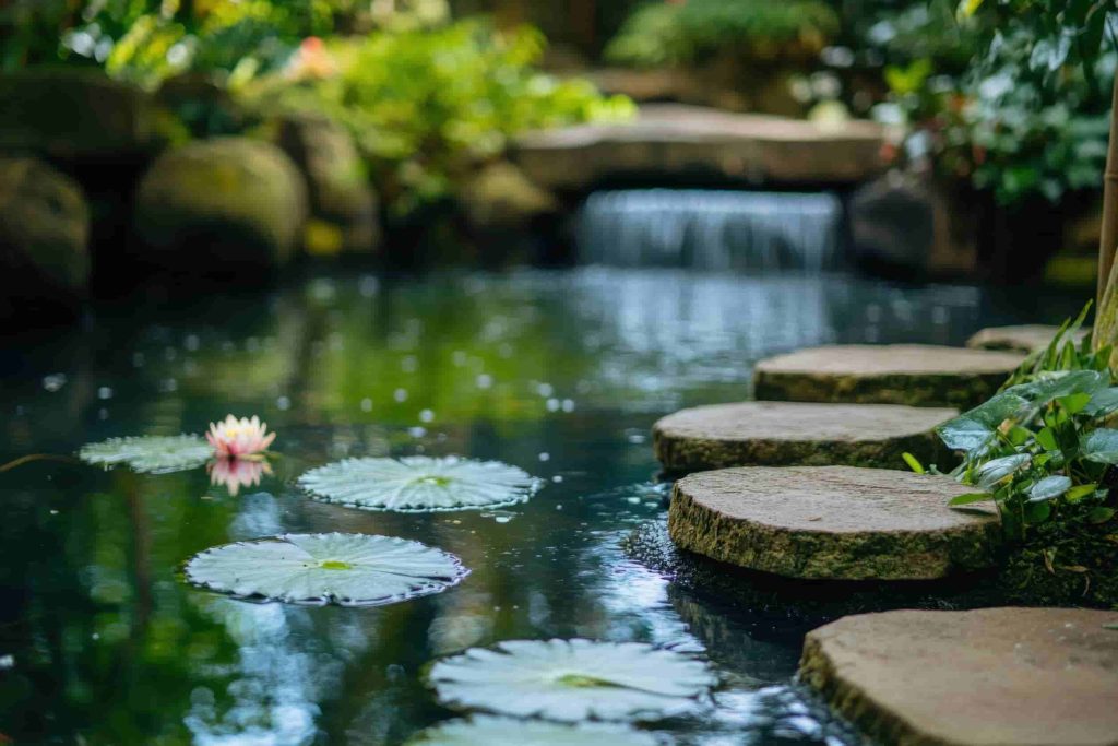 vijver in de tuin met EPDM vijverfolie
